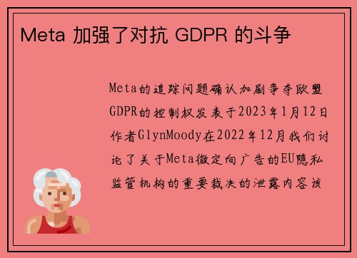 Meta 加强了对抗 GDPR 的斗争 